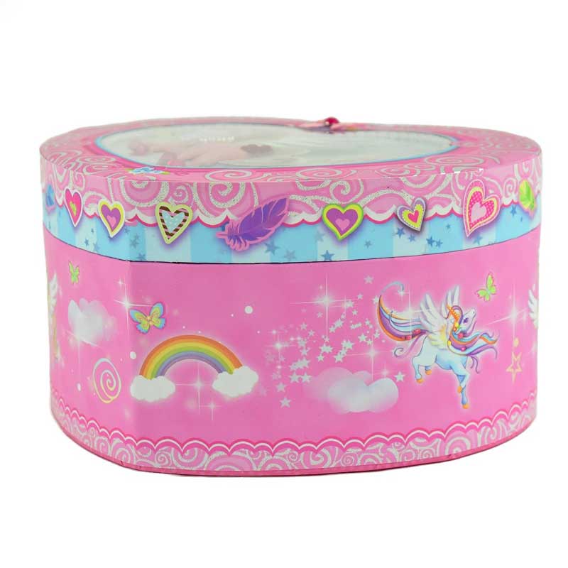 Детска музикална кутия за бижута с форма на сърце - "Розов еднорог"