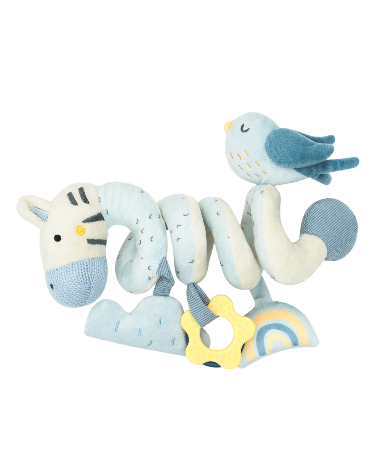  • Мека играчка с форма на хоризонтална спирала;• Цветни детайли за игра - пластмасови рингове