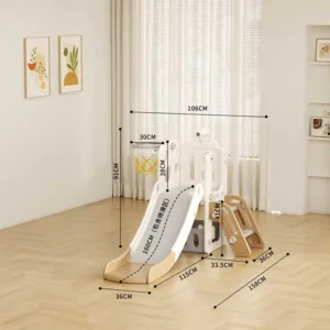 Детска пързалка с телескоп и баскетболен кош - кафява