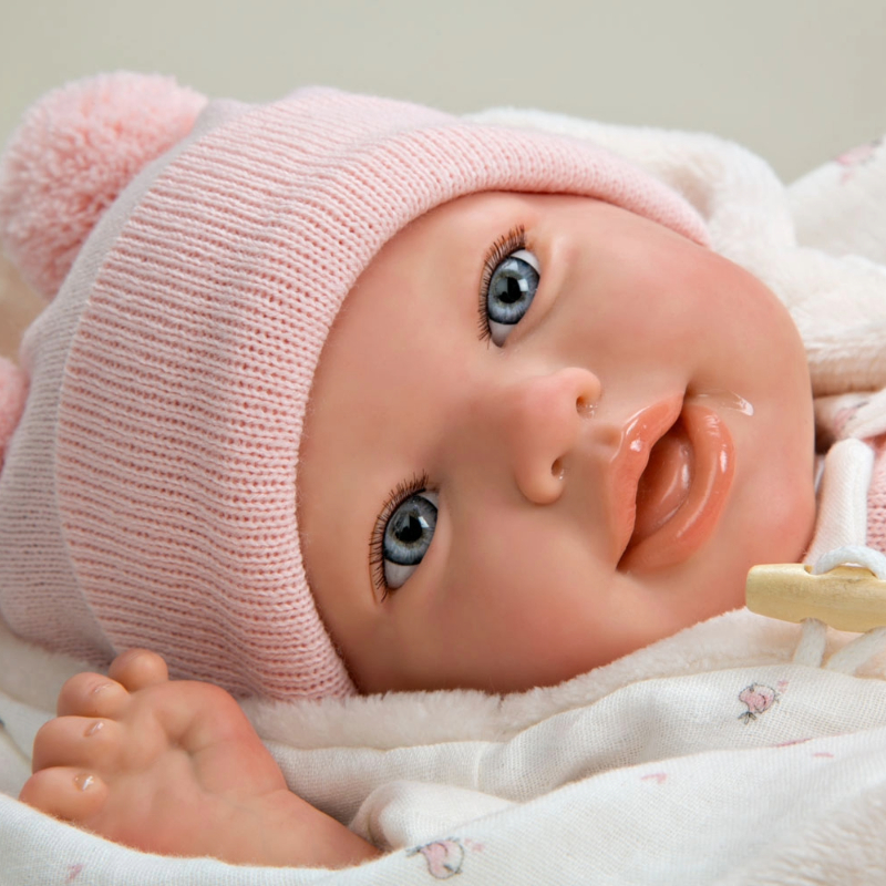 Кукла-бебе Елба в розово вълнено боди с аксесоари - 45 см - Image 2