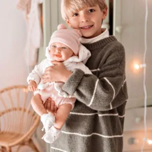 Кукла-бебе Елба в розово вълнено боди с аксесоари - 45 см