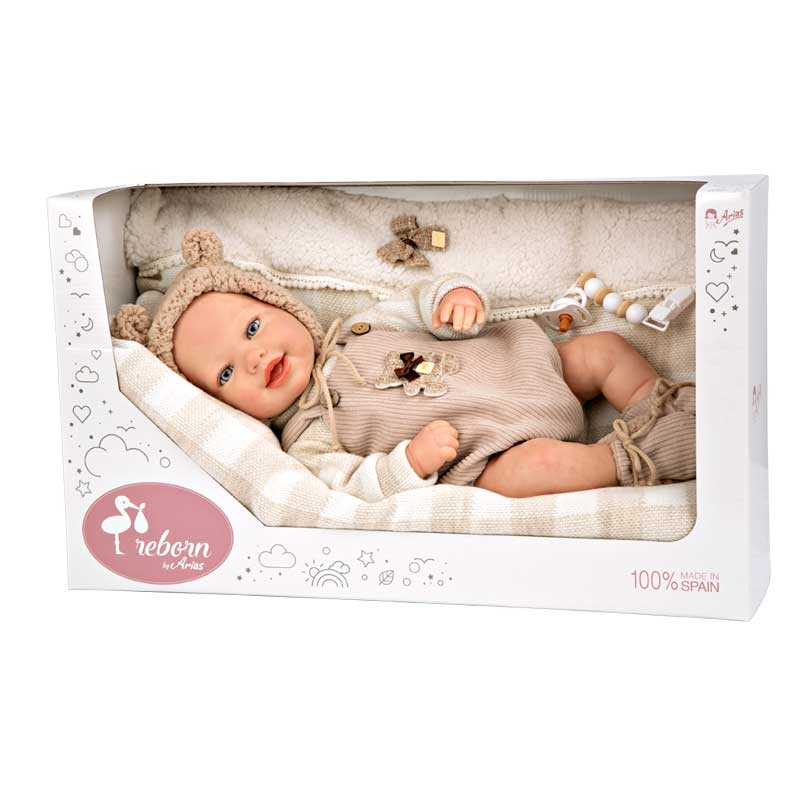 Кукла-бебе Рубен в бежов костюм на мече, реално тегло - 45 см - Image 7