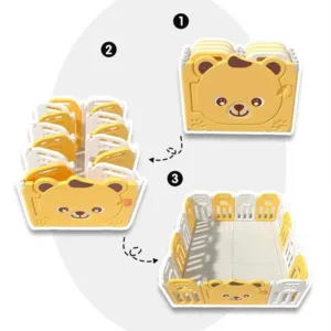 Сгъваема бебешка ограда за безопасна игра - Мече в жълт цвят