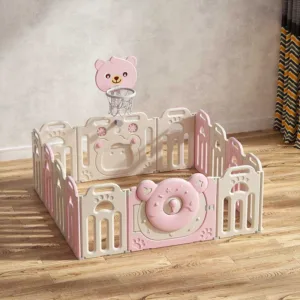 Сгъваема бебешка ограда за игра с баскетболен кош