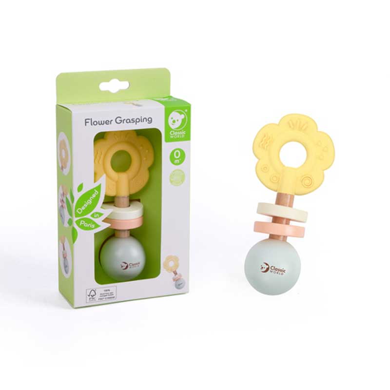 Сензорна дървена играчка-гризалка Цвете Classic World за бебета от 0 до 6 месеца - Image 4