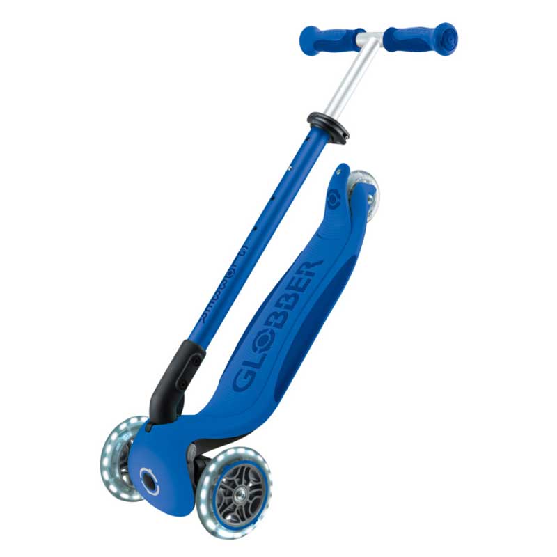 Детска сгъваема тротинетка с родителски контрол Globber Go Up Deluxe Flash Lights, тъмно синя - Image 13